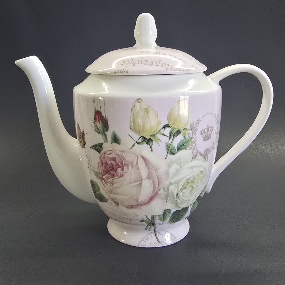 Gracie China Stechcol 4-Cup Teapot In Pink & White Rose Design Travel Stamp